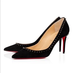 Christian Louboutin Anjalina black suede heels with spikes.